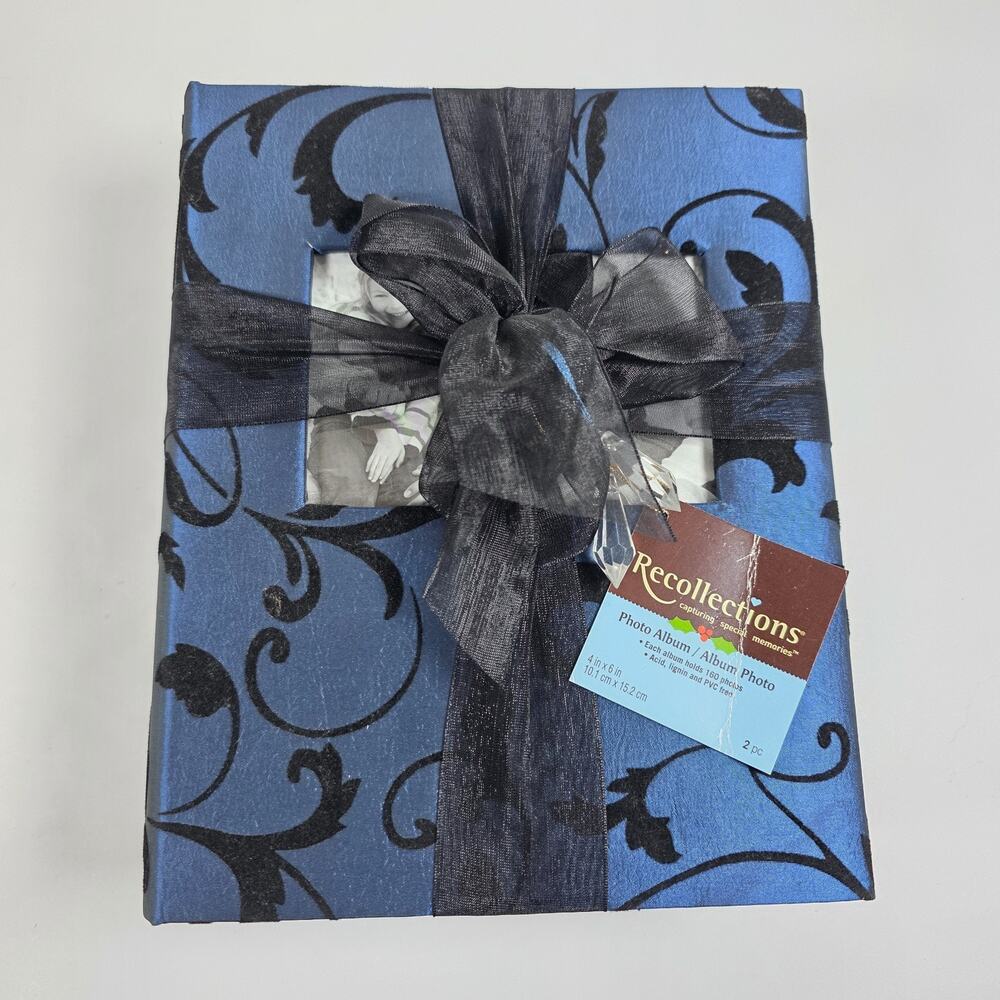 Recollections 2 Pack Photo Albums Blue Black Damask Ribbon Tie 4x6 Holds 160 ea